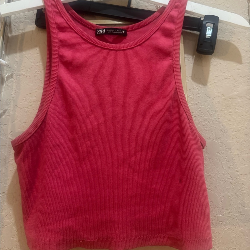 Zara Orange Pink Fitted Crop Tank Top